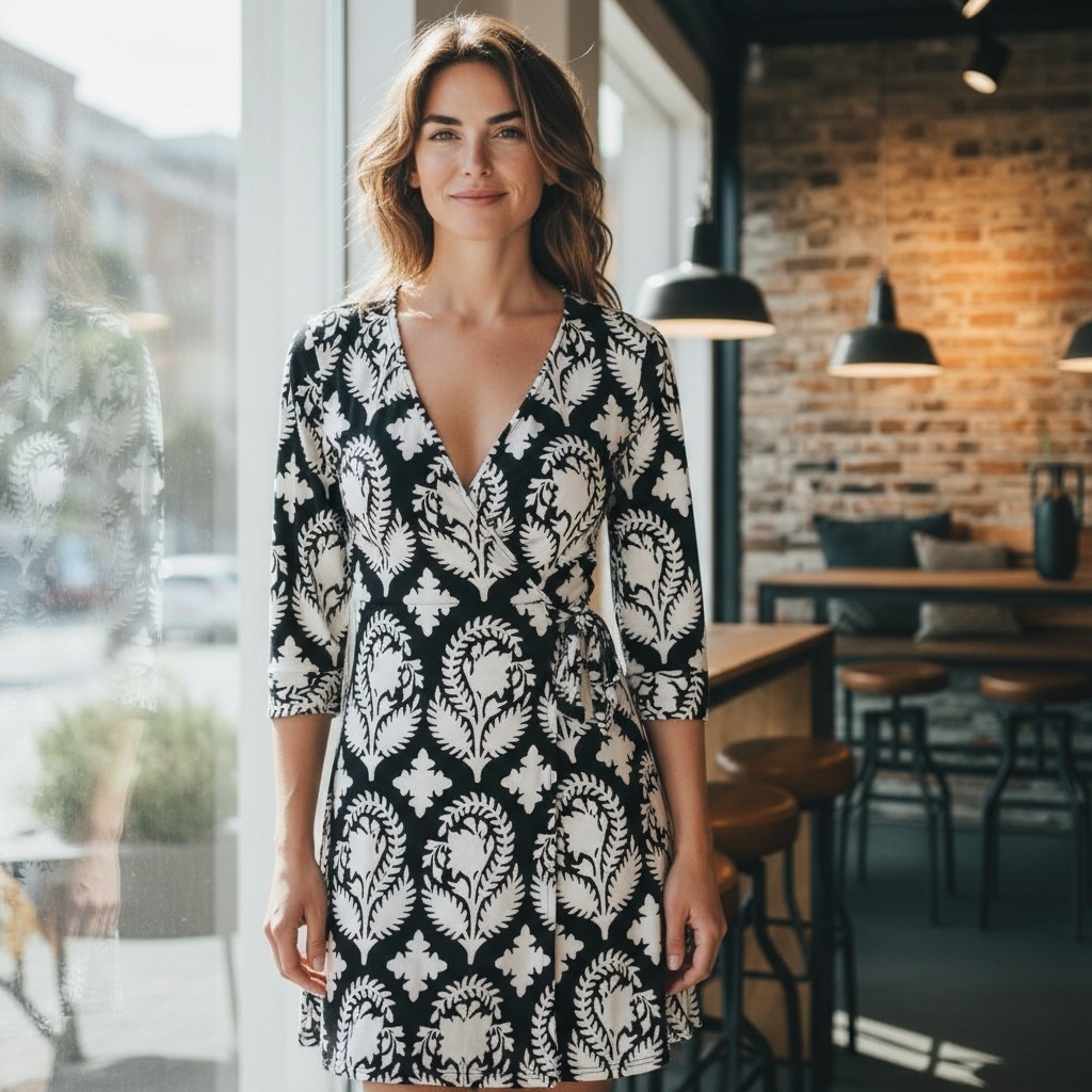 Diana Von Furstenberg Julian Wrap Dress Silk Jersey 3/4 Sleeve Printed Sheath
